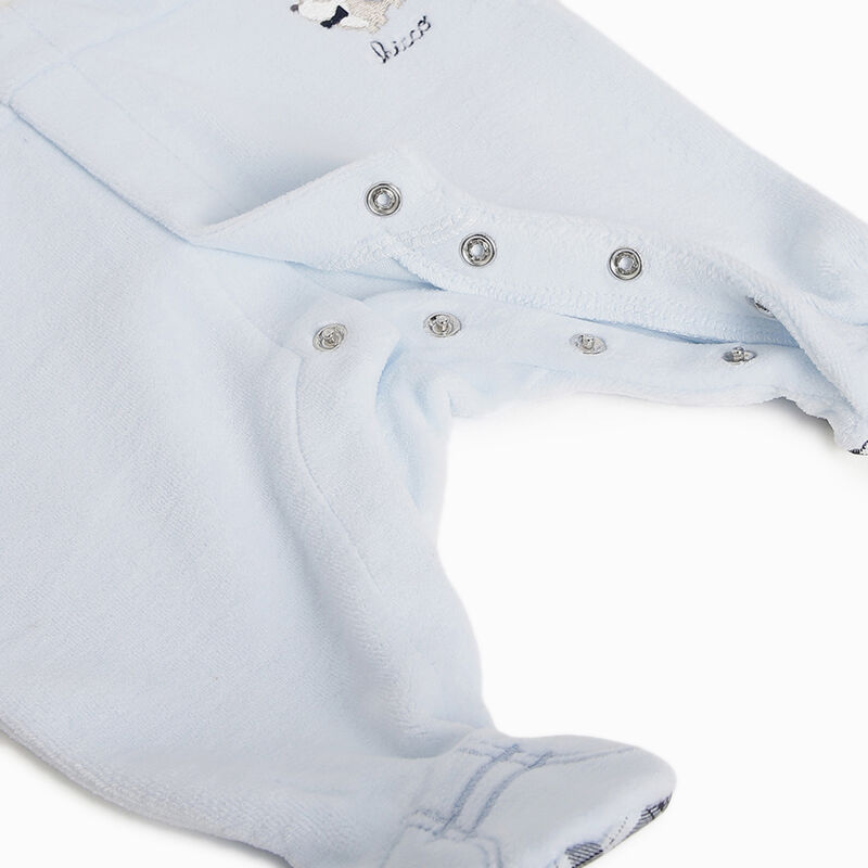 Boys White and Light Blue Applique Front Opening Babysuit image number 3
